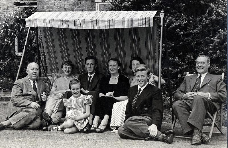 Roger009.jpg - Brother Kit's 18th birthday party in the Morton garden at Hampton with Mum & Dad, the Burns. (Uncle George, Auntie Muriel and cousins Paddy and June)